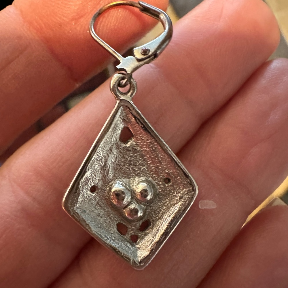 Antique Silver Triangle Dangle Pierced Earrings - image 4